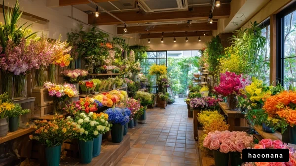 色とりどりの花が咲く店内