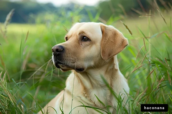 草原にいる犬の横顔