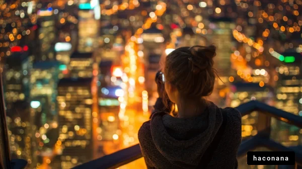 都会の夜景と女性