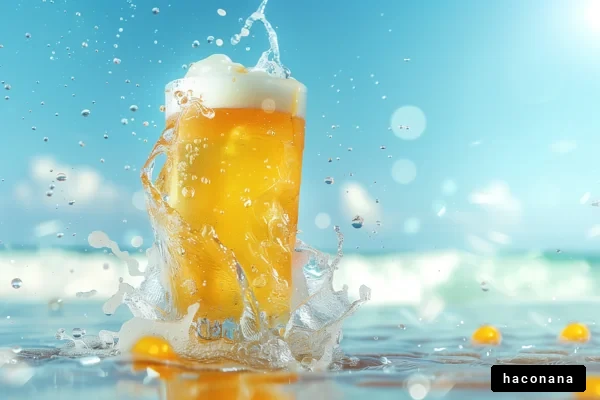 ビールが飛び跳ねる夏の海
