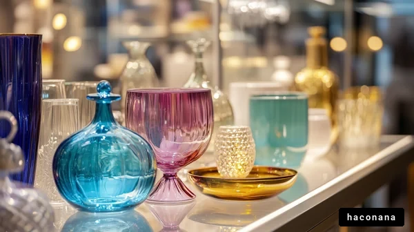 美しいガラス製品のディスプレイ