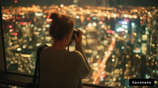 夜景を撮影する女性