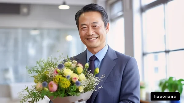 ビジネスマンと花束