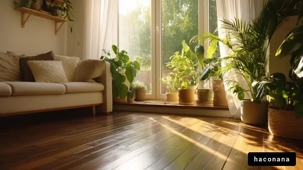 明るいリビングの植物たち