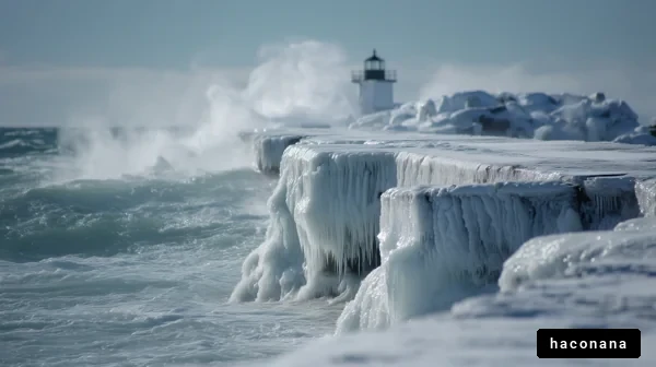 冬の海と灯台の風景