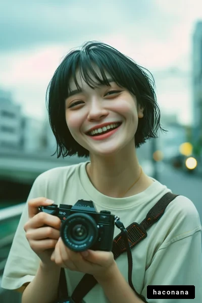 笑顔の女性とカメラ