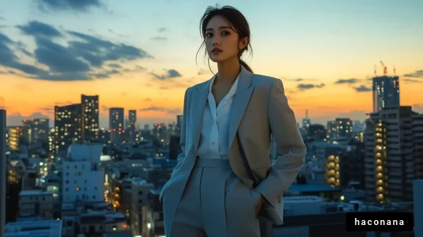 夕日の中のスーツ女性