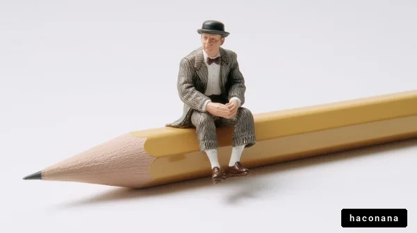 鉛筆に座る小人のフィギュア