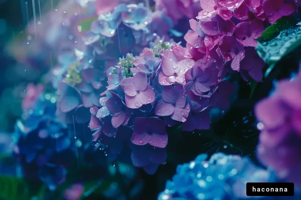 雨に濡れた紫陽花の花