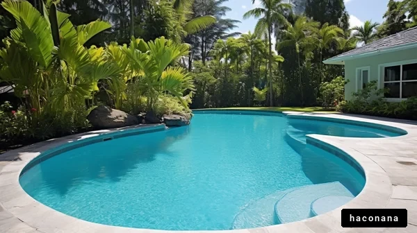 青空の下のプール風景