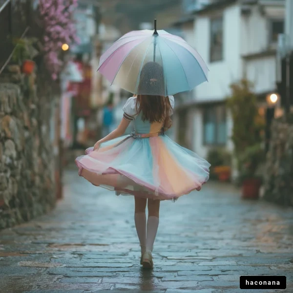 色とりどりの傘を持つ少女