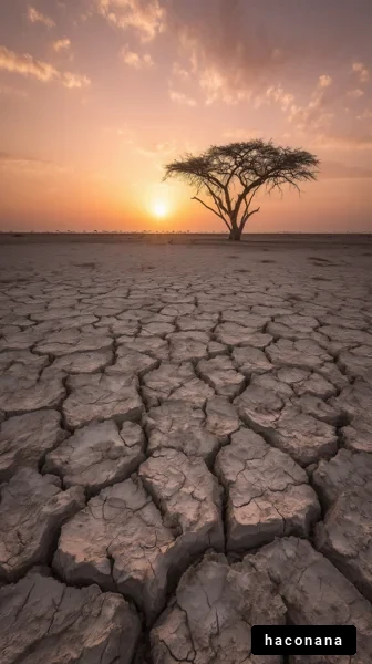 乾燥した大地と夕日