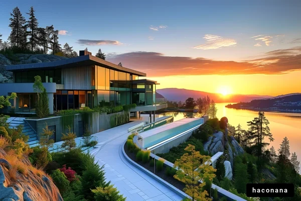 夕焼けに映えるモダンな家