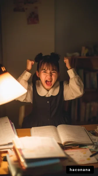 怒った女の子の勉強風景