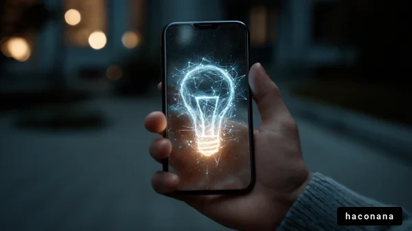 スマートフォンとアイデアの光