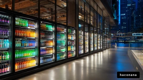 夜の飲料コーナーの光景