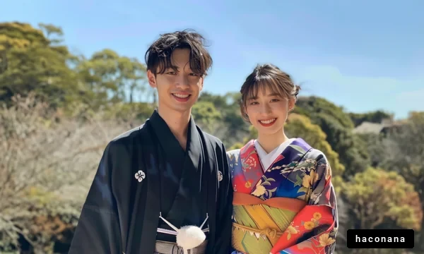 日本の伝統衣装を着たカップル