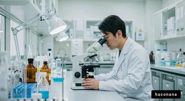 研究所での顕微鏡観察