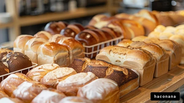焼きたてのパンの陳列