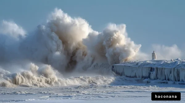 荒れた海と氷の景色