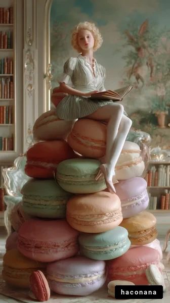 マカロンに囲まれた女性