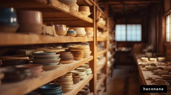 陶器が並ぶ静かな作業場