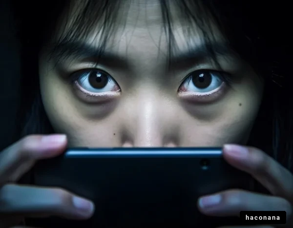 スマホを使う女性の目