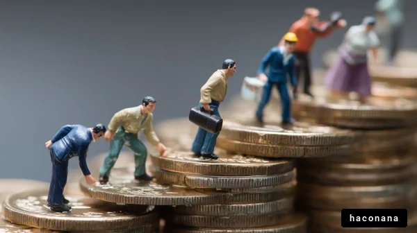 コインの上で働く人々