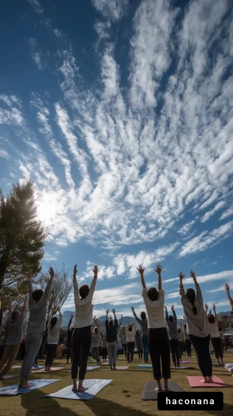 青空の下でのヨガ