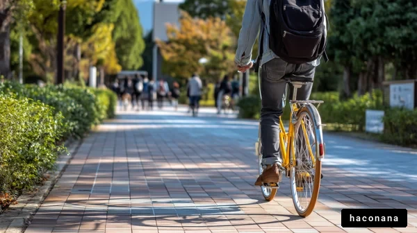 自転車で通勤する風景