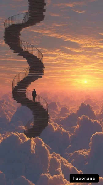 雲の中の階段と夕日