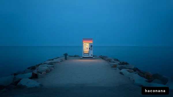 静かな海辺の自動販売機