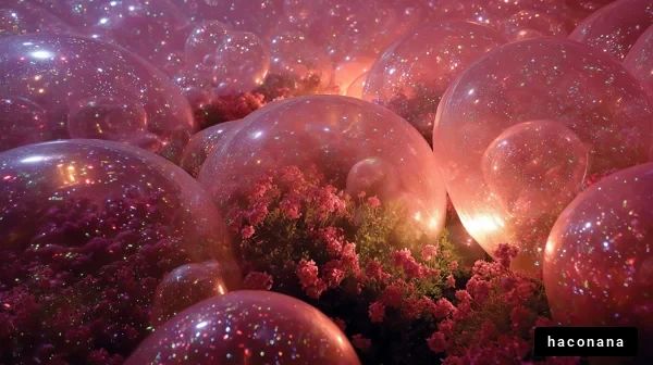 幻想的な泡と花の風景