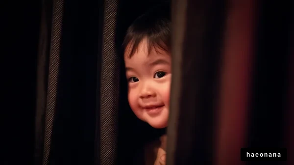 カーテンの隙間からのぞく子ども