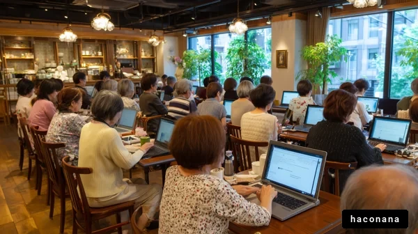 カフェで学ぶ女性たち