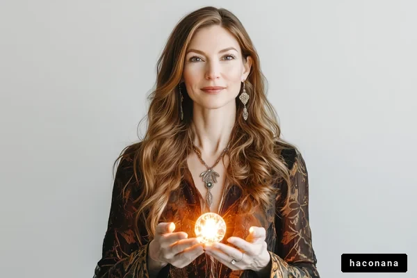 神秘的な女性と光の orb