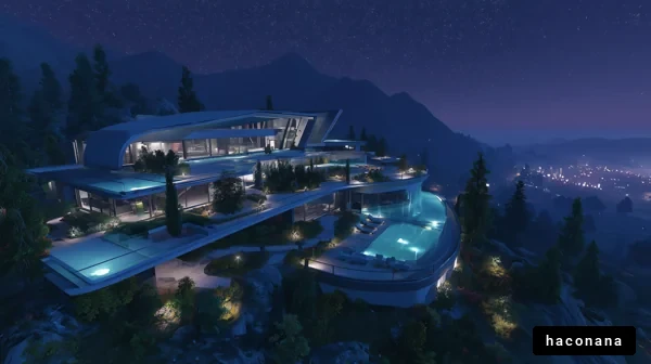 夜空に映える近代的な住宅