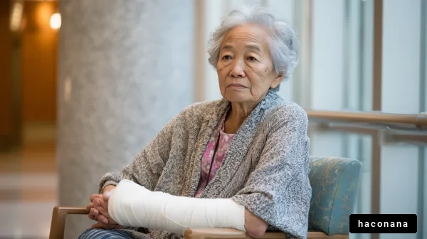 病院で待つ高齢女性