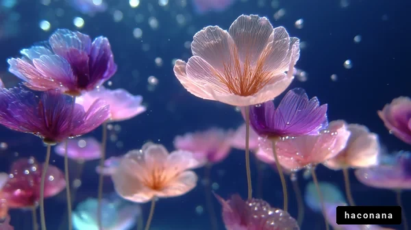 美しい水中の花々