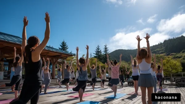 青空の下でのヨガ
