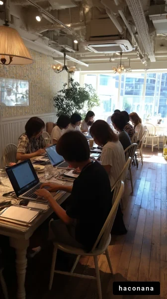 カフェでの作業風景