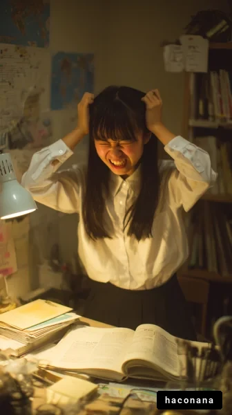 勉強でストレスを抱える女子