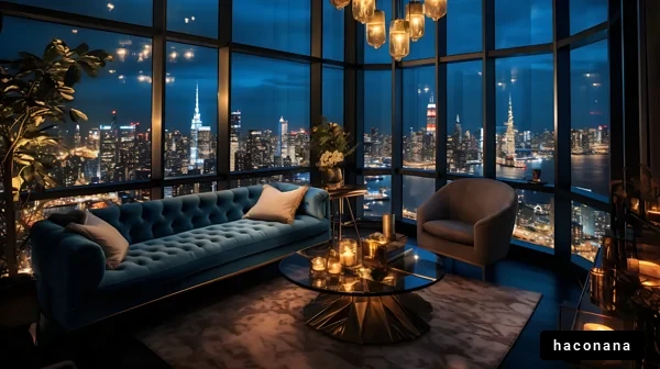 夜の高層ビルの室内