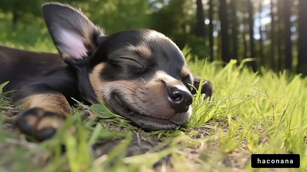 草原で眠る愛犬