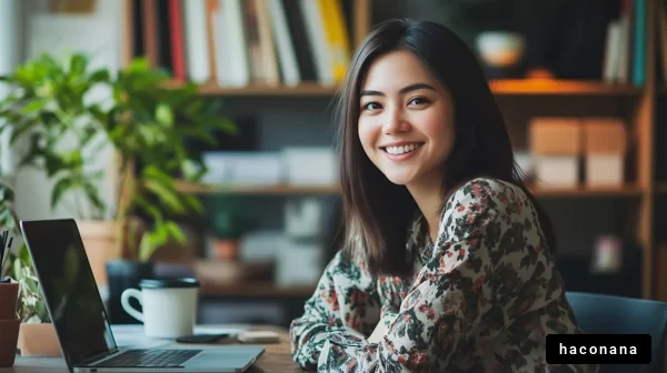 笑顔の若い女性