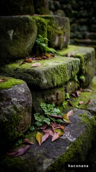苔むした石階段の風景