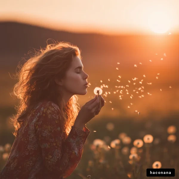 タンポポと夕日の美しい瞬間