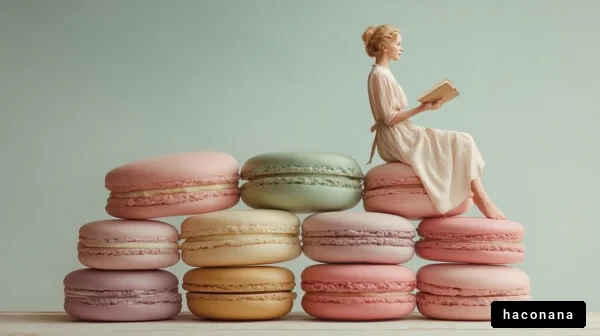 マカロンに囲まれた女性