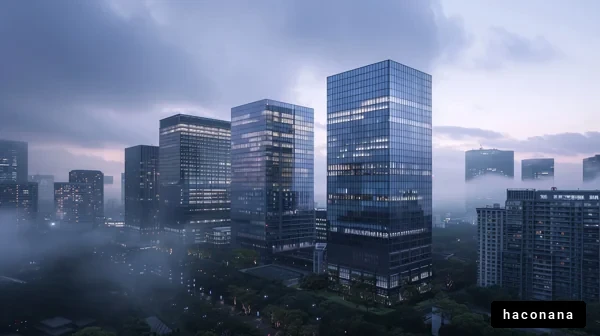 霧に包まれた都市景観