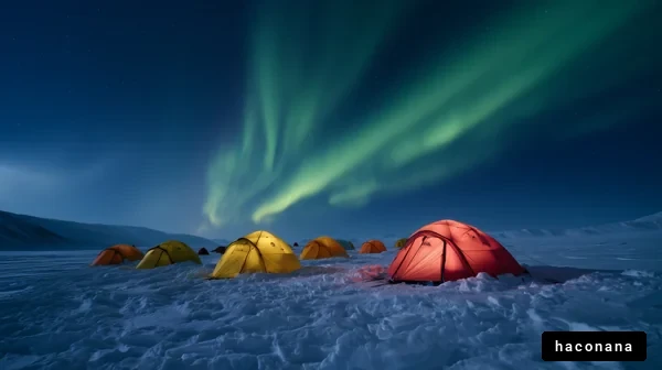 雪原と幻想的なオーロラ